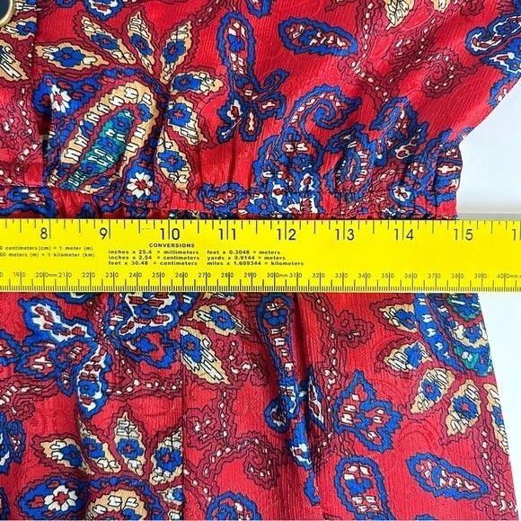 Vintage 90s Schrader Sport Red Blue Paisley Print Midi Dress 12P - Picture 8 of 11